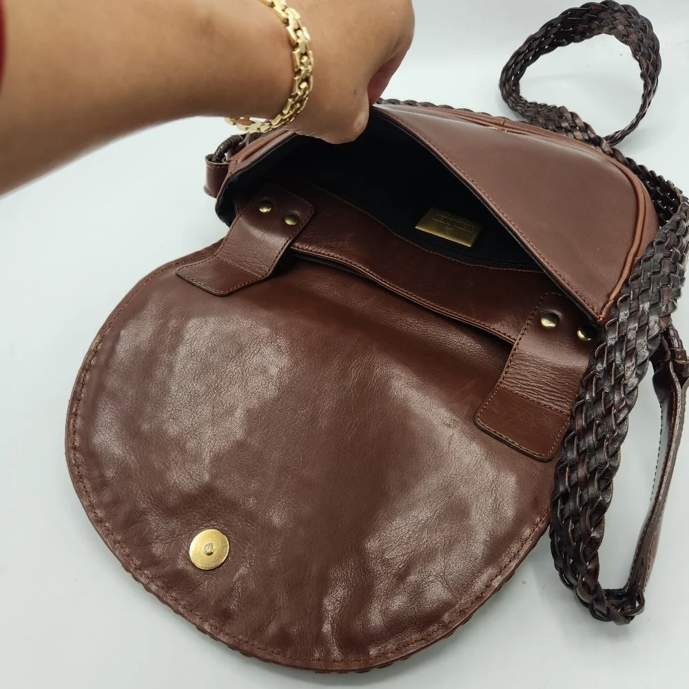 De Vecchi Hamilton Hodge Vintage Leather Woven Saddle Bag In Brown - Picture 12 of 14